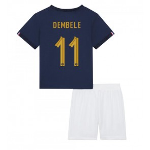 Frankrig Ousmane Dembele #11 Replika Babytøj Hjemmebanesæt Børn VM 2022 Kortærmet (+ Korte bukser)